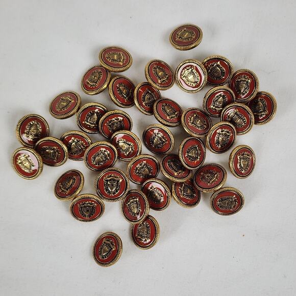 Vintage Pendleton Coat of Arms Buttons 39 Shank Military Style Red Gold Enamel - Picture 7 of 7